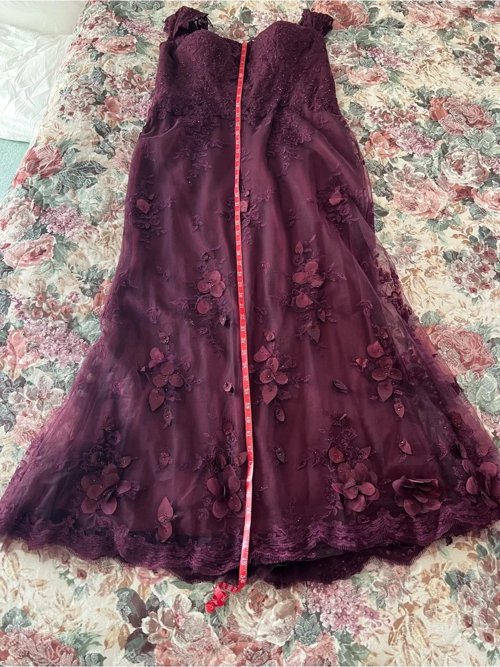 Montage by Mon Cheri Deep Burgundy Lace Maxi Gown